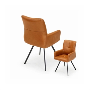 Bianca spisebordsstol m. armlæn - Cognac Soleda læder - Sort stål - Stærk pris